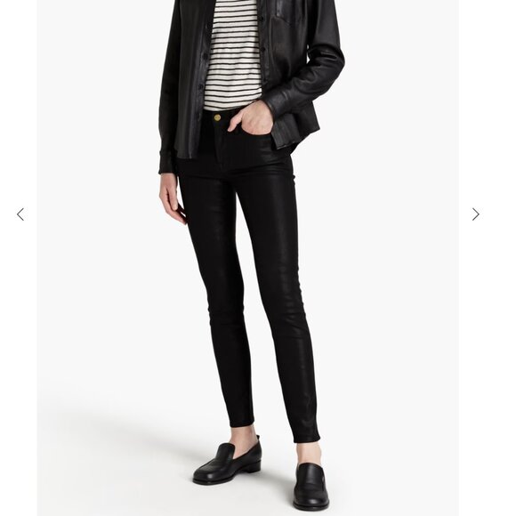 NWT $253 Frame le skinny de Jeanne coated black stretchy jeans 25 - Picture 11 of 12